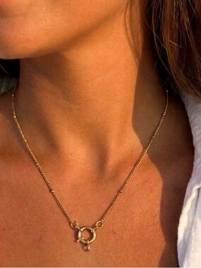 Gold plated Rolo Sailor Charm Necklace stainless Steel Womens Jewelry Trendy